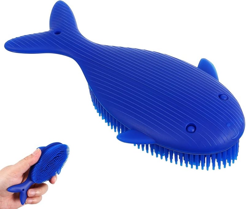 Whale Shaped Silicone Bath Scrubber 2 in 1 Exfoliating Brush Reusable Loofah For Shower - Image 1
